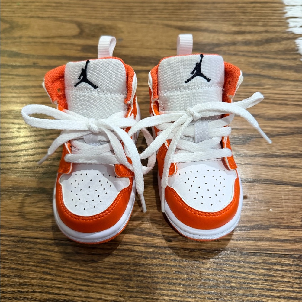 Jordan Kids White and Orange Sneakers